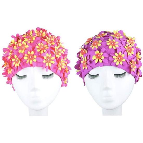 QOTSTEOS Bonnet De Bain Bonnet de Bain à Fleurs pour Femmes Bonnet de Bain Tendance en Forme de pétale de Fleurs 3D Bonnets de Bain Respirants pour Sports Nautiques Rose