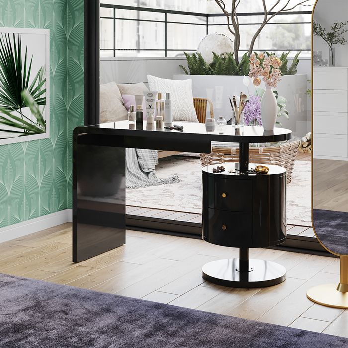 Coiffeuse Lara, 120cm avec 2 tiroirs, Noir Haute brillance, Vicco 50185 ...