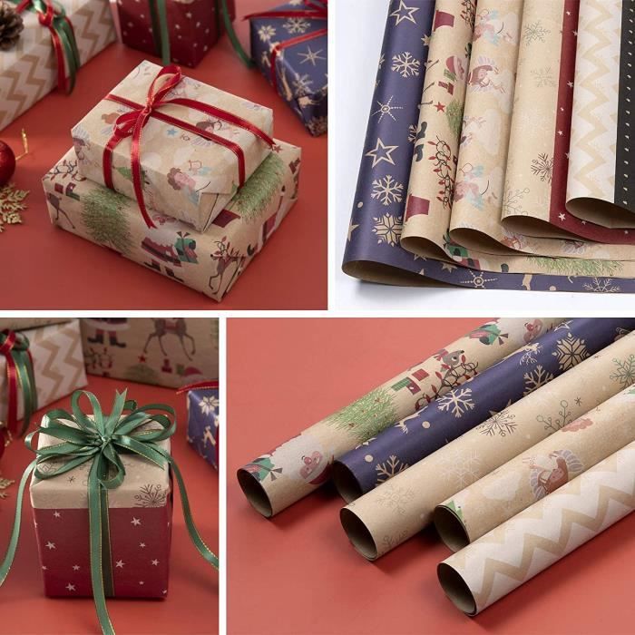 12pcs Papier Cadeau Kraft Noël Décoratif Papier 6 Modèles 70*50cm avec 12  Étiquettes + Corde d'emballage + Ruban Adhésif Double Face - Cdiscount  Beaux-Arts et Loisirs créatifs