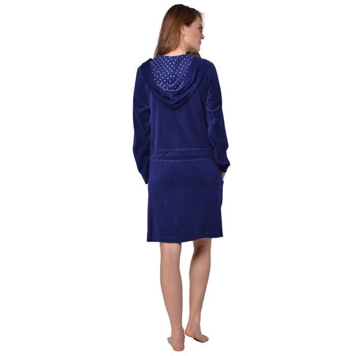 Peignoir Femme Doux Et Chaud Velours - Robe De Chambre Avec Capuche, Fermeture Éclair Et Ceinture - Idéal Maison Et Sauna