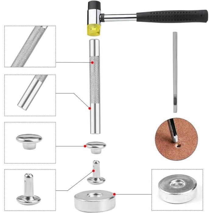 Kit 180 Rivets En Cuir Yiarsky - 3 Tailles (6/8/12mm) Avec Outils Pour Sacs, Ceintures, DIY