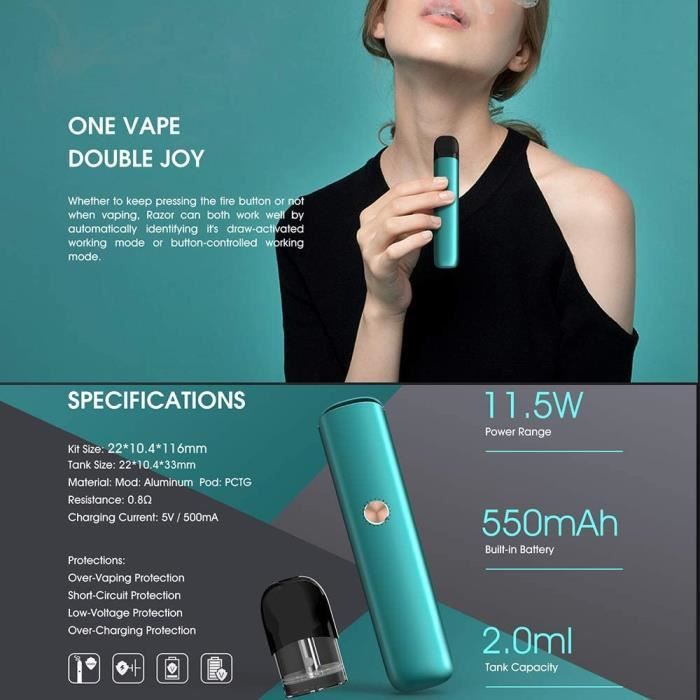 VAPTIO Razor Kit Kit de dmarrage Vape Pen avec batterie 550mAh Pod 2,0 ml Cigarette  lectronique Kit Vaporisateur sans e-liquid122 - Cdiscount Au quotidien