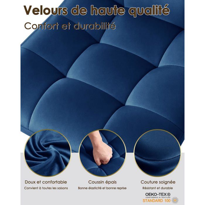 Lot De 4 Chaises De Cuisine Bleues Rembourrées - Pieds Métal Noir, Design Moderne - Neuf