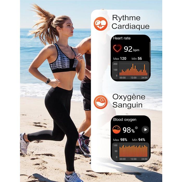 Montre Connectée RUIMEN Femme - Appels Bluetooth, Cardio, Cycle Menstruel | Étanche IP68 Pour Android IOS