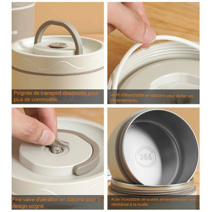 Lot de 4 boîtes à lunch isothermes étanches, en acier inoxydable de qualité alimentaire, compatibles micro-ondes,Blanc - Maison