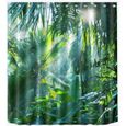 Rideau de Douche Tropical Jungle Plant Rideaux De Salle De Bains Étanche Anti-Moule Vert Feuilles Motif Polyester Tissu Décor À La-0
