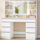 HZUANERI Grande Coiffeuse avec Éclairage LED, 10 Boules Lumineuses LED, 3 Couleurs, Luminosité Réglable, Miroir, 9 Tiroirs, Blanc-Argent