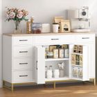 NHHF Buffet de Cuisine 140x40x80 CM - Meuble de Rangement avec Étagères Réglables - Buffet Salon avec 4 Portes 6 Tiroirs - Blanc