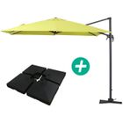 HABITAT ET JARDIN Parasol déporté Alu Sun 3 - Carré 3x3m - Vert - Avec dalles incluses