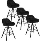 WOLTU Tabouret Bar en Velour Lot de 4, Siège Rembourré Pivotant à 360°, Chaise Bar, Cadre en Métal, Noir W0ATT0265-4