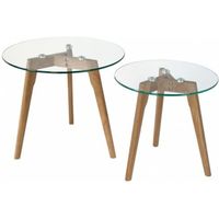 Tables basses rondes en verre - Bois massif - Style classique - Référence 1822