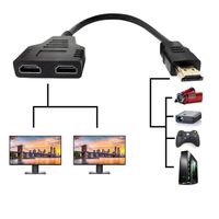 Répartiteur HDMI Câble Adaptateur, 2 Double Port Y Splitter 1 En 2 Sorties/HDMI Mâle Vers HDMI Femelle 1 À 2 Voies pour HDMI HD, LED