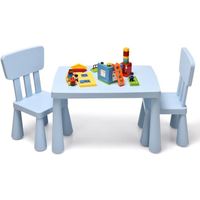COSTWAY Table avec 2 Chaises pour Enfants 1-7 Ans, Dossier Ergonomique Hauteur Scientifique pour Manger Dessiner Écrire, Bleu
