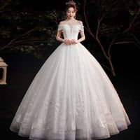 Une épaule simple robe de mariée principale 2021 tempérament traînant lumière sen système super fée rêve mariée maternité
