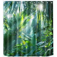 Rideau de Douche Tropical Jungle Plant Rideaux De Salle De Bains Étanche Anti-Moule Vert Feuilles Motif Polyester Tissu Décor À La