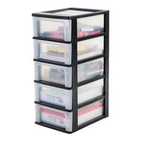 Iris Ohyama Tour Rangement 3 Grands Tiroirs – Format A4/A5/A6, Plastique Sans BPA, Noir, Bureau & Chambre