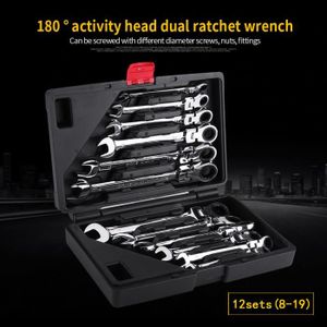 Jeu De 12 Clés à Cliquet HASKYY 8-19 Mm - Tête Pivotante 180° - 72 Dents - Acier Chrome-Vanadium