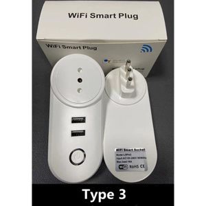 PRISE 3 PIÈCES - Prise intelligente Wifi, italie, chili, 16a, avec minuterie, chargeur USB, commande vocale, applic