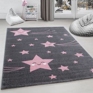TAPIS Tapis d'enfant adorable design d'étoiles chambre de bébé d'enfant Rose 140 x 200 cm
