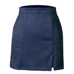 JUPE Mini Jupe en Faux Daim pour Femmes Élégante Jupe Courte Zippée Taille Haute en Faux Daim A-Line Jupe à Imprimé,Bleu Marine