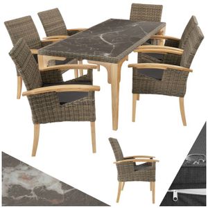 Ensemble table et chaise de jardin TECTAKE Ensemble Table en rotin avec 6 chaises FOGGIA Résistant aux intempéries et résistant aux UV - Marron Naturel