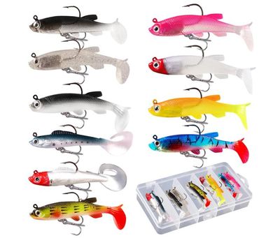 Lot De 6 Leurres Souples T-Tail Pour Carnassiers – 12 Cm, 22g – Avec Hameçons Acier Carbone – Boîte De Rangement Incluse – Pour Mer Et Eau Douce