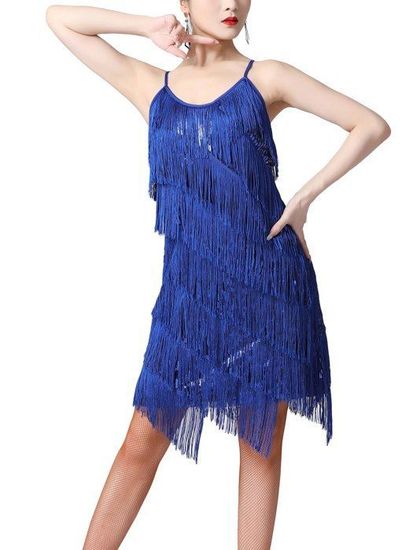 Robe à Paillettes Avec Franges Et Pompons Pour Fille - Costume De Danse Latine, Tango, Style Années 20