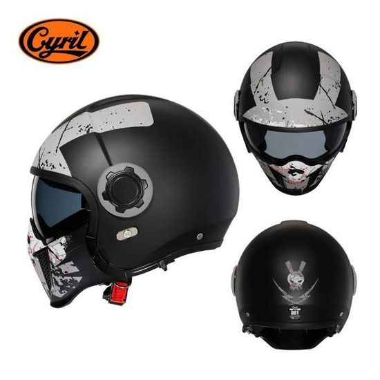 Casque Moto Jet Vintage 3/4 Homologué DOT/ECE - Retro Demi-Jet Avec Lunettes De Protection Homme Femme