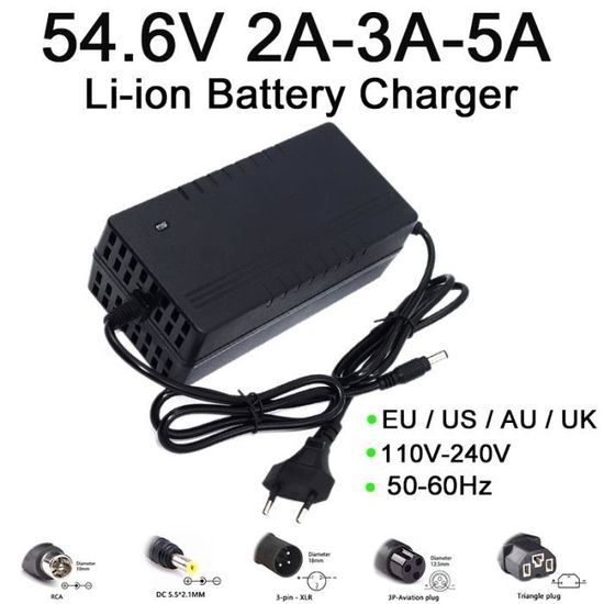 Chargeur Intelligent 54,6V 10A Pour Batterie Li-ion 48V (13S) - Scooter, Voiture électrique, Fusibles Inclus