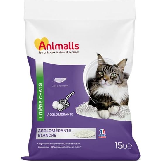 Animalis - Litière Agglomérante Blanche pour Chat - 15L