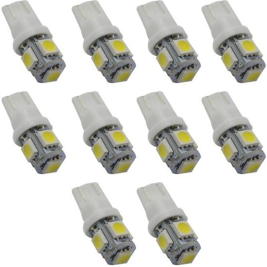 Lot De 10 Ampoules LED W5W T10 Pour Voiture/moto - Blanc Xenon 12V - Éclairage Plaque, Veilleuse - Neuf
