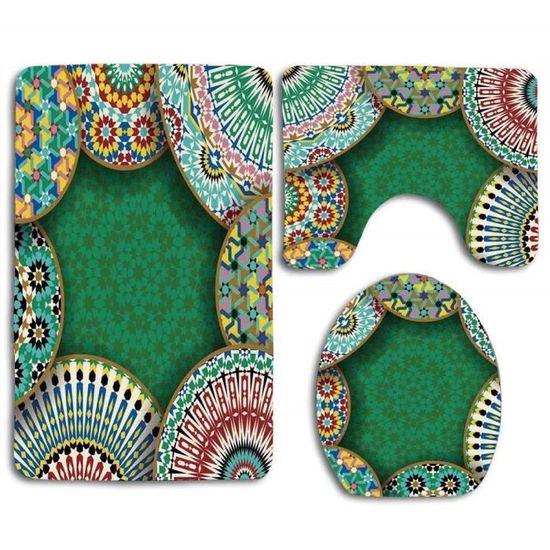 Set De 3 Tapis De Bain Antidérapants - Motif Feuilles, Bleu Marine | Absorbants Et Lavables En Machine