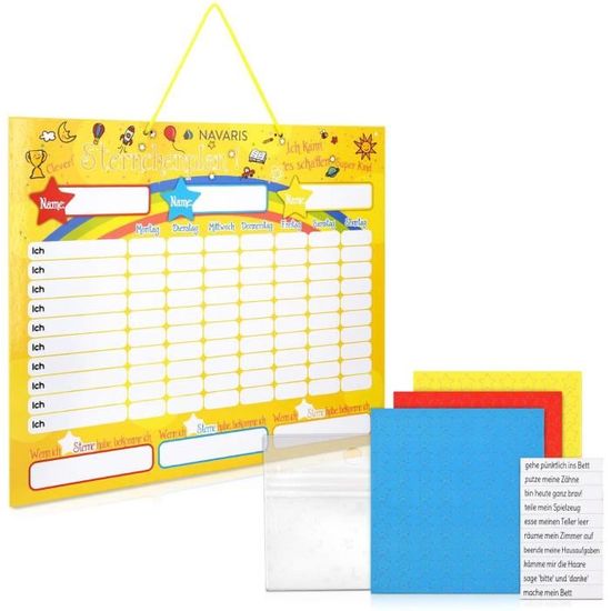 Tableau De Récompense Enfants Navaris - Magnétique, En Anglais, Avec Étoiles Et Marqueur