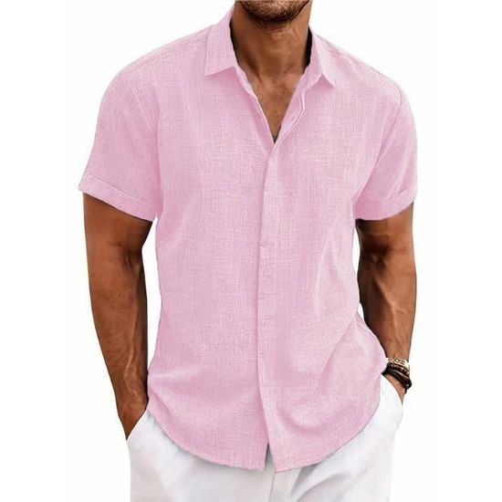 Chemise Homme été En Lin Et Coton - Manches Longues, Coupe Droite, Col Tunisien - Décontractée