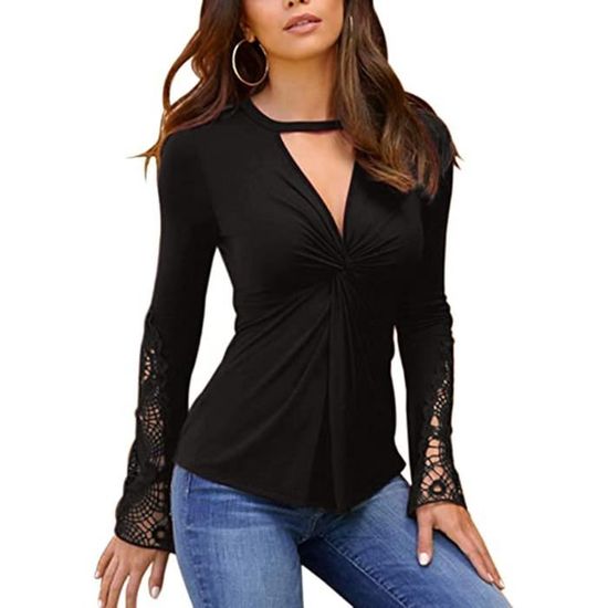 Pull Sexy Femme Crop Top Dos Nu Haut Chic Manches Longues Dentelle ...