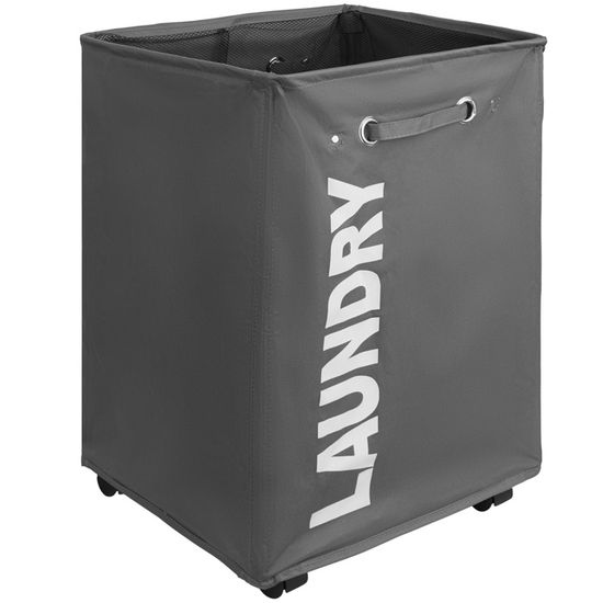 TECTAKE Panier à Linge Sale Pliable à Roulettes 65 L en Polyester Gris