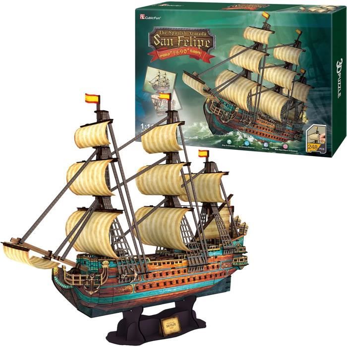 Puzzle 3D Maquette Bateau Santa Maria – 130 Pièces, Assemblage Sans Colle, Idéal Enfant +14 Ans & Adultes Passionnés D'Histoire
