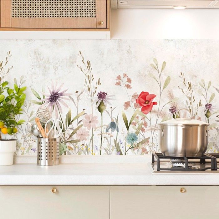 Crédence De Cuisine En Verre 125x50 Cm - Motif Floral Coccinelle Feuille - Marque Tulup - Neuf