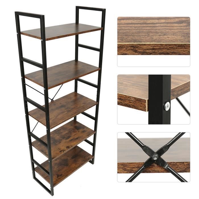 BUL Étagère de Rangement 5 Couches 60 * 30 * 158cm Étagère de Style Industriel Rétro
