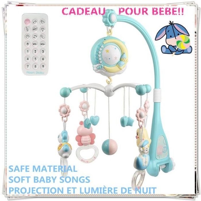 AIMEI° Mobile bébé Musical pour Lit Bébé Télécommandé Projection de Lumières Jouets Rotatifs Fonction de chronométrage - Bleu