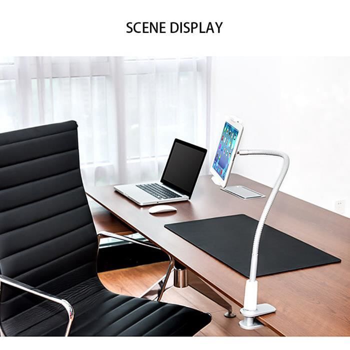 Support Téléphone Intelligent Porte-Tablette Stand pour Bureau Lit Stand Tablet Pince Stands, Blanc