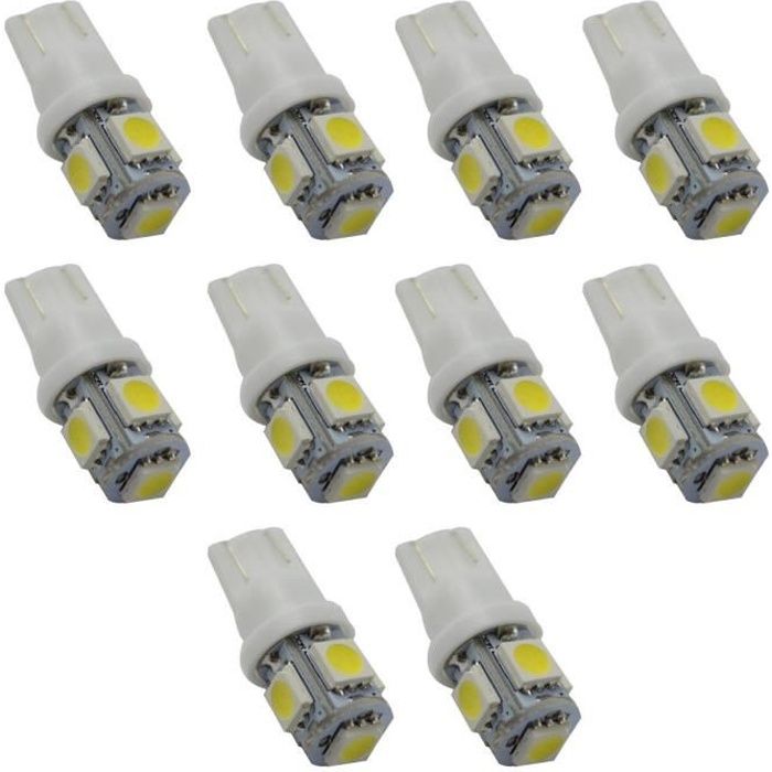 10X Ampoules Veilleuse LED SMD T10 W5W SMD 5050 bl