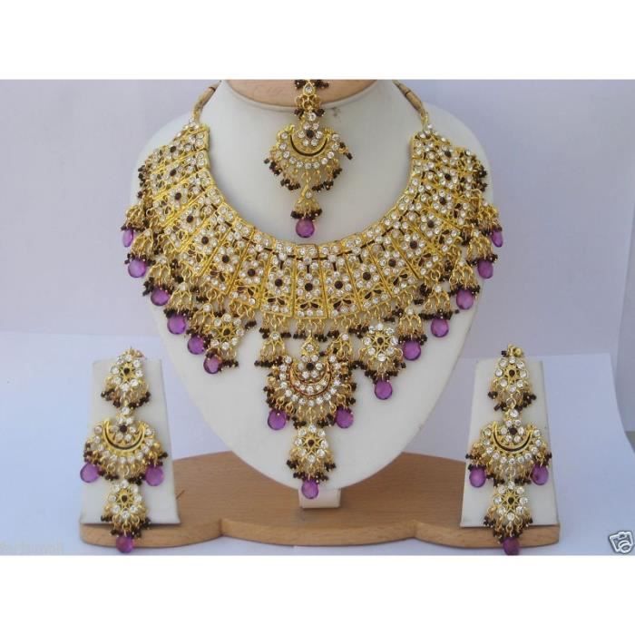 Parure bijoux indienne 4 Pièces Doré & VIOLET