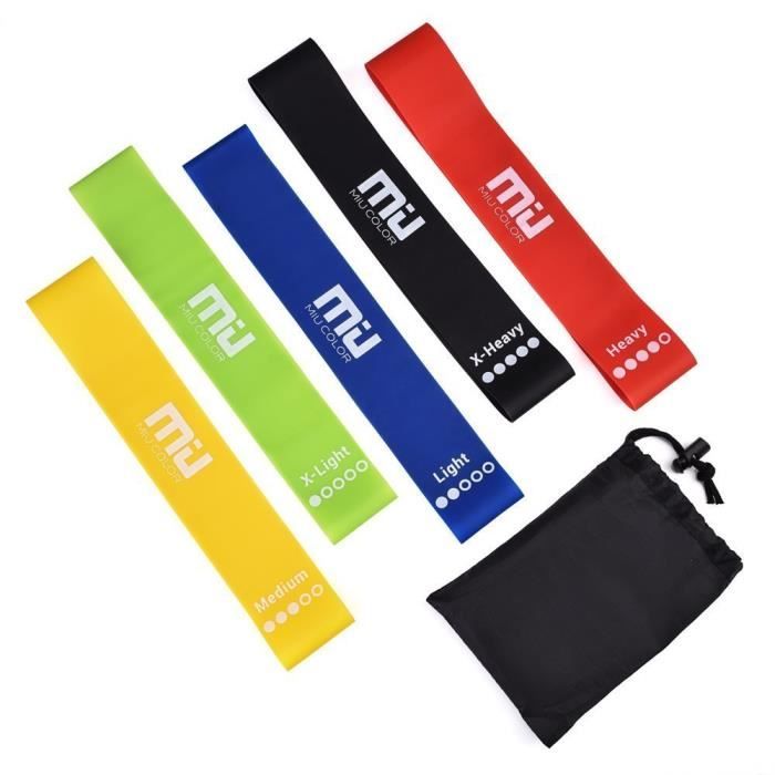 Bandes Elastiques Fitness Bandes de Resistance Bandes de Musculation Set de 5 Kits d'Entraînement pour Thérapie Pilates CrossFit