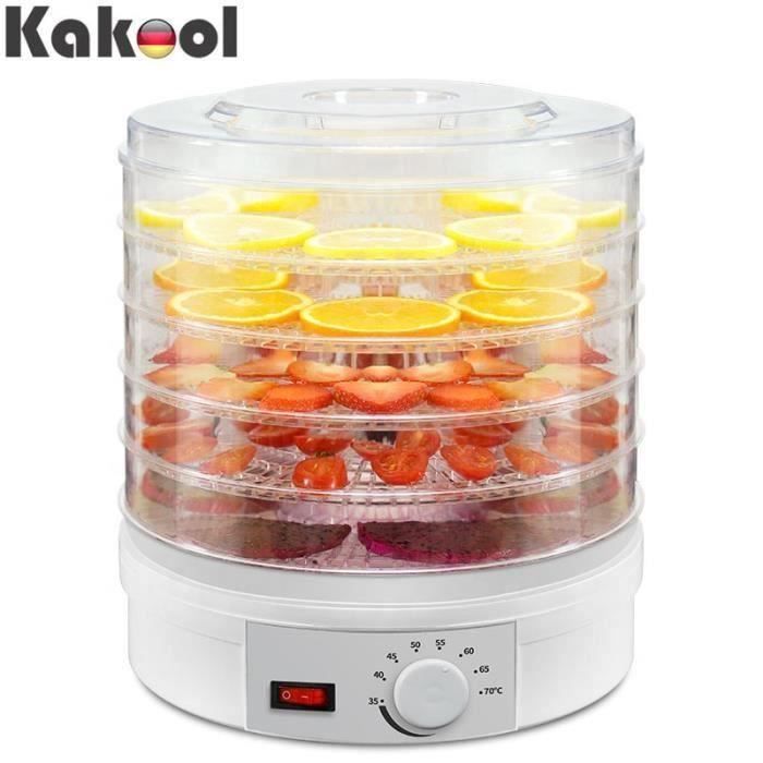 Deshydrateur aliments 350W 5 couches séchoir à fruits herbes légumes diamètre 28cm température réglable Bo33114