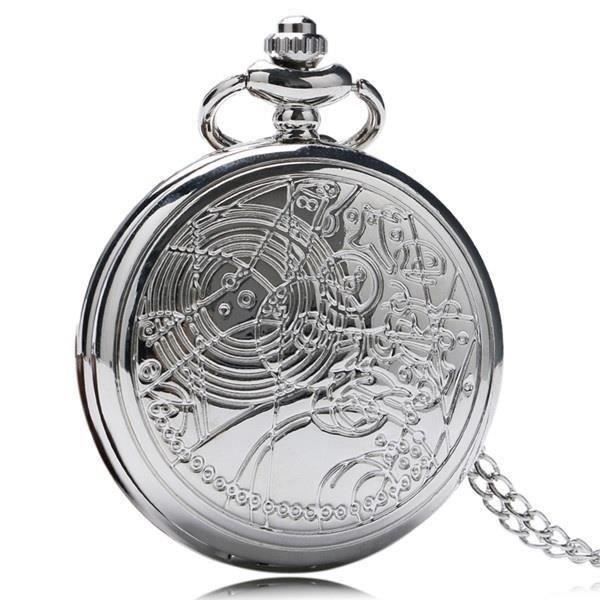 Montre de poche Vintage Tone Doct Who à gousset analogique quartz avec cadran et cadran avec sac cadeau hommes, femmes_silver