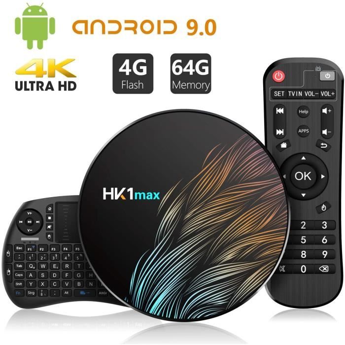 TICTID TV Box Android 9.0 avec Clavier Touchpad【4GB DDR3/64GB ROM】 BT 4.0 Android TV Box HK1 Max Quad-Core 64bit Cortex-A53 Wi-FI 2.