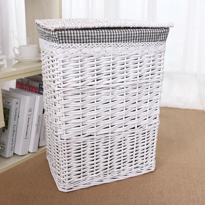 Filet De Lavage,Panier de rangement en osier naturel, pour vêtements sales, seau de rangement à linge avec - Type WHITE-S