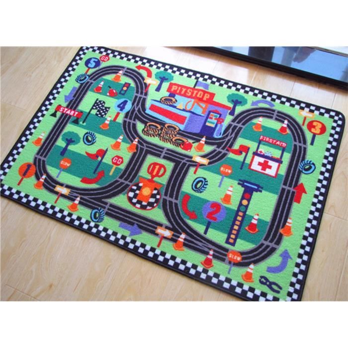 Tapis Pour Chambre Enfant Tapis de Jeu Trafic Tapis Circuit Moquette Anti-d��rapage Absorbant Vert 80x120cm