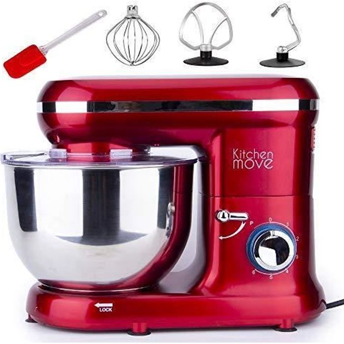 Robot patissier multifonction 1500W bol 5.5L DALLAS Rouge acier